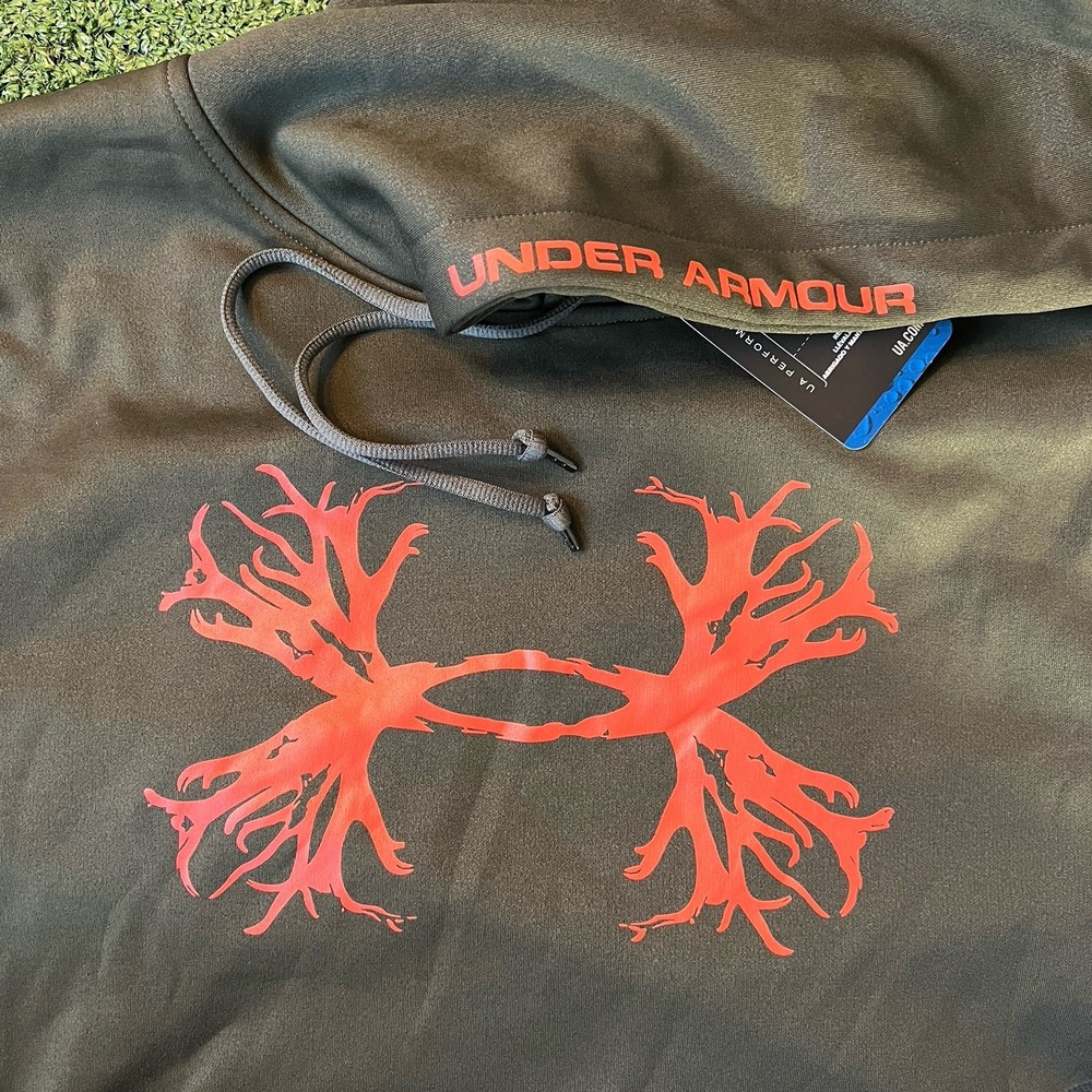 Under Armour Olive Green Hoodie with Orange Logo - Picture 5 of 8